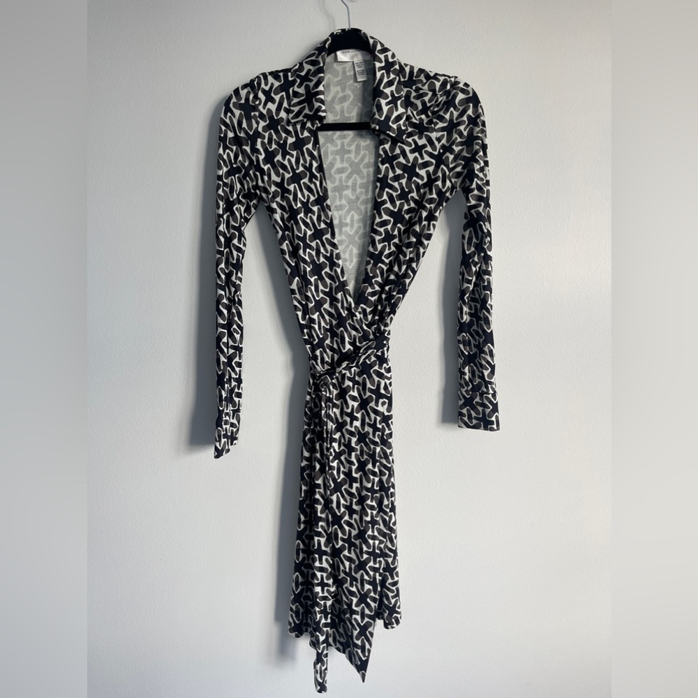 DVF Vintage Black and White Wrap Dress